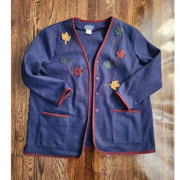 Willow Ridge Cardigan Women's Sz 2x Button up Front Pockets Autumn Leaves  VTG - Picture 8 of 8